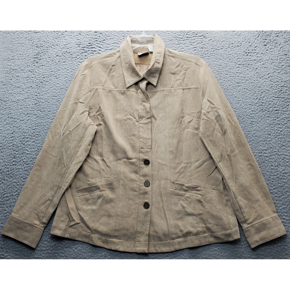 Chico's Jacket Womens 2 Tan Lightweight Long Sleeve Collared Button Front